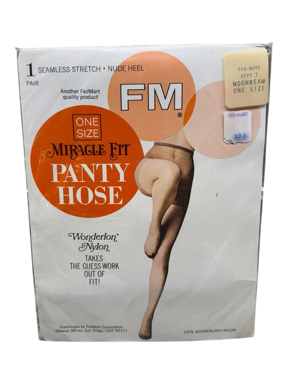 Vintage FedMart One Size Miracle Fit Pantyhose 100% Nylon Moonbeam